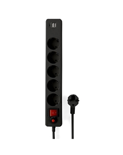 Сетевой фильтр, 5-розеток, 2xUSB, 1.8 м, черный (ECL-5-U2-B-1.8) Гарнизон