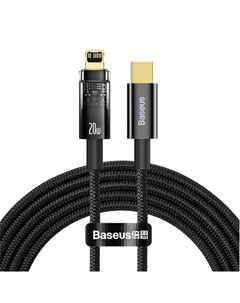 Кабель USB Type-C(M)-Lightning 8-pin(M), быстрая зарядка, 2.4А, Power Delivery 20 Вт, 2 м, черный, Baseus Explorer (CATS000101)