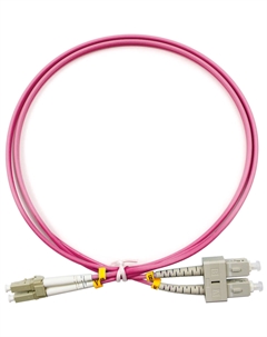 Патч-корд оптический, LC/UPC-SC/UPC, многомодовый, 50/125, OM4, двойной, 1.5 м, LSZH, пурпурный (FOP-50-OM4-LC-SC-1,5m) Cabeus