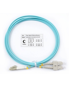 Патч-корд оптический FOP-50-LC-SC-2m, LC/UPC-SC/UPC, многомодовый, 50/125, OM3, двойной, 2 м, LSZH, аквамарин (FOP-50-LC-SC-2m) Cabeus