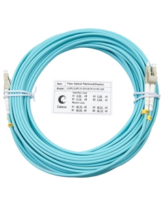 Патч-корд оптический FOP-50-LC-LC-15m, LC/UPC-LC/UPC, многомодовый, 50/125, OM3, двойной, 15 м, LSZH, бирюзовый (FOP-50-LC-LC-15m) Cabeus