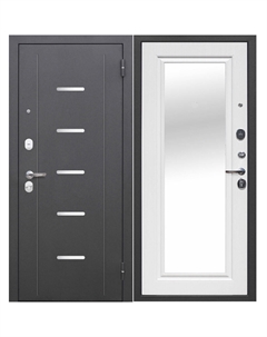 Дверь входная Гарда 7,5СМ правая антик серебро - белый ясень с зеркалом 960х2050 мм Ferroni