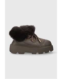 Зимние женские ботинки кожаные с мехом, коричневый Inuikii