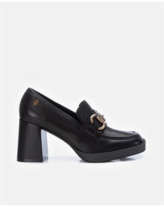 Женские кожаные мокасины на каблуке 8 см, черный Carmela