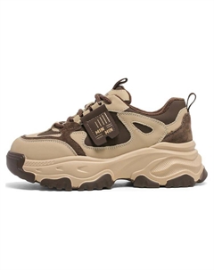 Кроссовки женские толстые средней высоты, бежевый/черный 15 mins