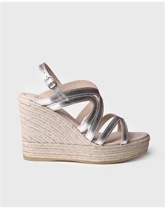 Женские кожаные эспадрильи на танкетке с пряжкой, серебряный Toni pons