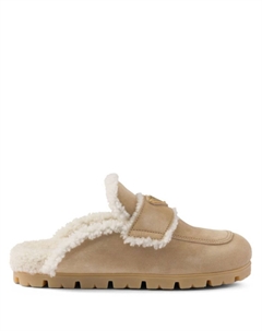 Слиперы из овчины с логотипом, нейтральный цвет Prada