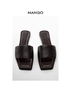 Кожаные шлепанцы на плоской подошве, темно-коричневый Mango