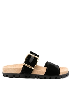 Бархатные шлепанцы с логотипом, черный Miu miu