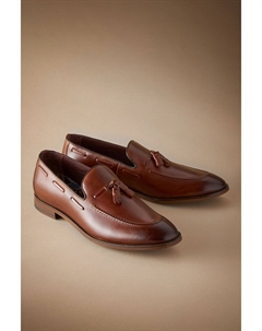 Фирменные кожаные лоферы с кисточками, коричневый Next
