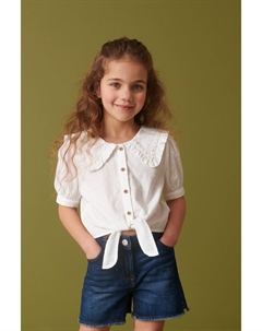 Блуза с пышными рукавами и завязками спереди, белый Next