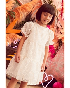 Многослойное платье из органзы с цветочным принтом, белый Next