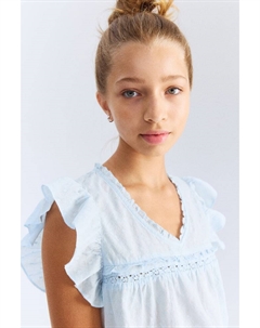 Блузка из хлопка с воланами, голубой H&m