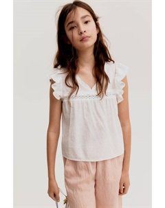 Блузка из хлопка с воланами, белый H&m