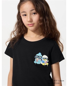 Укороченная футболка с графическими персонажами Sanrio, черный Uniqlo