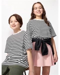 Футболка Airism из хлопка с круглым вырезом (полоска), черный Uniqlo