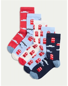 5 упаковок носков для транспортировки с высоким содержанием хлопка, разноцветный Marks & spencer