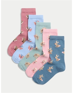 5 упаковок носков с хлопковым принтом и рисунком животных, разноцветный Marks & spencer