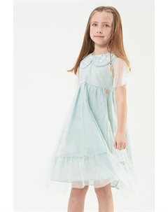 Синее сетчатое платье с длинными рукавами и вышивкой ромашками, синий Angel & rocket