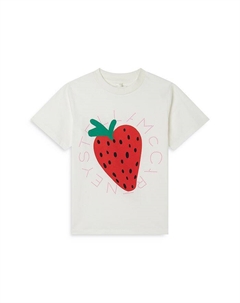 Футболка с короткими рукавами и принтом в виде диска с логотипом клубники для девочек - Little Kid, белый Stella mccartney