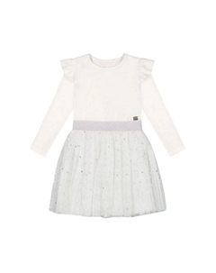 Платье для девочек с длинными рукавами и блестящей юбкой из тюля - Little Kid, слоновая кость/кремовый Deux par deux