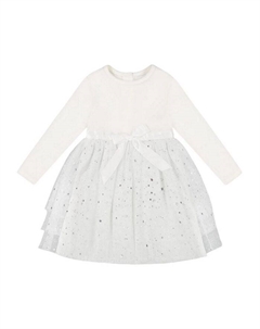 Платье для девочек из двух материалов с блестящей юбкой из тюля, цвет белый - Baby, слоновая кость/кремовый Deux par deux