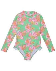 Костюм для серфинга Coastal Shells Sustainable Leg Frill для девочек - Little Kid, зеленый Snapper rock