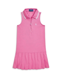 Платье-поло из эластичной сетки с плиссировкой для девочек - Little Kid, розовый Ralph lauren