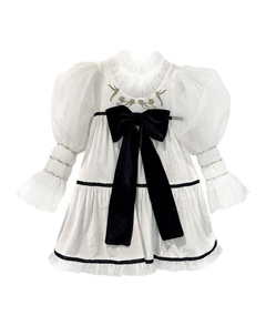 Велюровое платье цвета слоновой кости для девочек с рукавами-фонариками из тюля — Baby, Little Kid, Big Kid, белый Petite maison kids