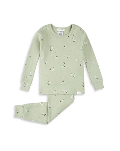 Пижамный комплект из хлопка для девочек с мелким цветочным принтом в рубчик - для малышей, зеленый Firsts by petit lem