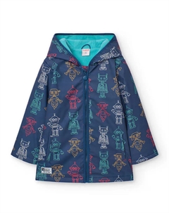 Плащ для мальчика с принтом, капюшоном и застежкой-молнией, темно-синий Boboli