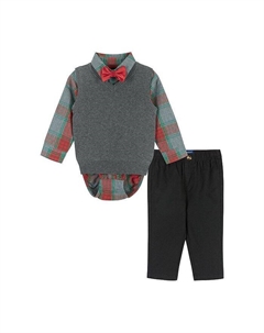 Комплект из рубашки и жилета в праздничную клетку для мальчиков - Baby, серый Andy & evan