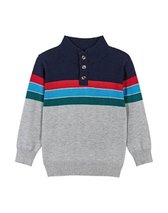 Джемпер для мальчиков с застежкой на пуговицы и полуворотником в стиле колор-блок - Little Kid, Big Kid, серый Andy & evan