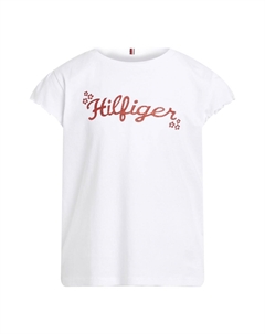 Футболка Regular крой с цветочным принтом и блестками, белый Tommy hilfiger