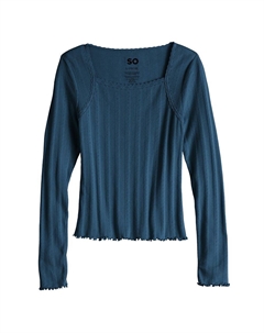 Топ с кружевной отделкой и длинными рукавами для девочек 6–20 лет, стандартного размера и размера плюс, цвет Velocity Blue So