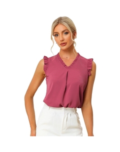 Женские блузки без рукавов с рюшами. Винтажные рабочие деловые топы 1950-х годов., цвет Rose Red Allegra k