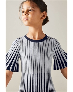 Контрастное платье в рубчик цвета ледяного металлика, серебряный Reiss