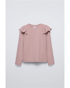Лонгслив в рубчик с воланом, розовый Zara