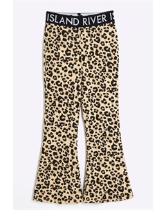 Леггинсы клеш с леопардовым принтом для девочек, бежевый River island
