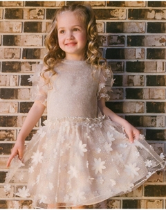 Платье с рукавами до локтя и блестящей бежевой юбкой из тюля Deux par deux