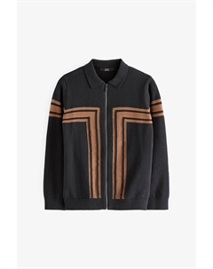 Трикотажная рубашка-поло с длинными рукавами и молнией, черный Next