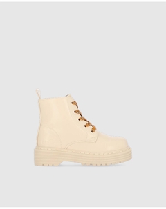 Ботильоны Швейцарии в стиле милитари для девочек со шнуровкой и контрастным ремешком, бежевый Chika10