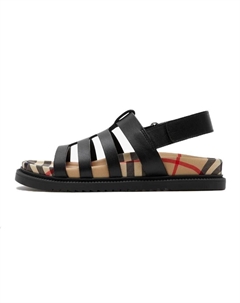Детские винтажные кожаные сандалии с клетчатым принтом, черный Burberry