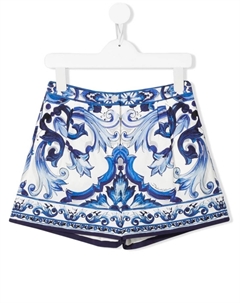 Шорты с завышенной талией и принтом Majolica, синий Dolce&gabbana