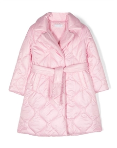 Стеганое пальто с поясом и нашивкой-логотипом, розовый Monnalisa