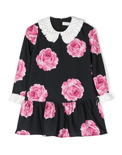 Платье со стразами и цветочным принтом, черный Monnalisa