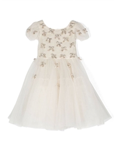 Платье с тюлем и бантами, нейтральный цвет Monnalisa