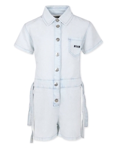 Джинсовый ромпер с вышитым логотипом, синий Msgm kids