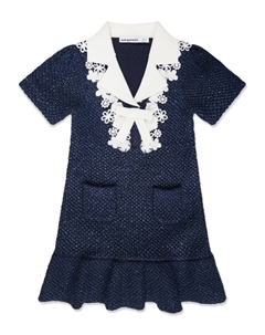 Твидовое платье с кружевом и пайетками, синий Self-portrait kids