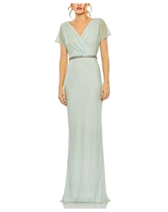 Платье с короткими рукавами и V-образным вырезом, расшитое бисером, зеленый Mac duggal